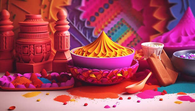 Desenho de cartazes de Holi indianos 3D criativos mínimos