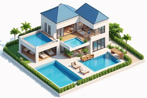 Desenho de casa de luxo com piscina