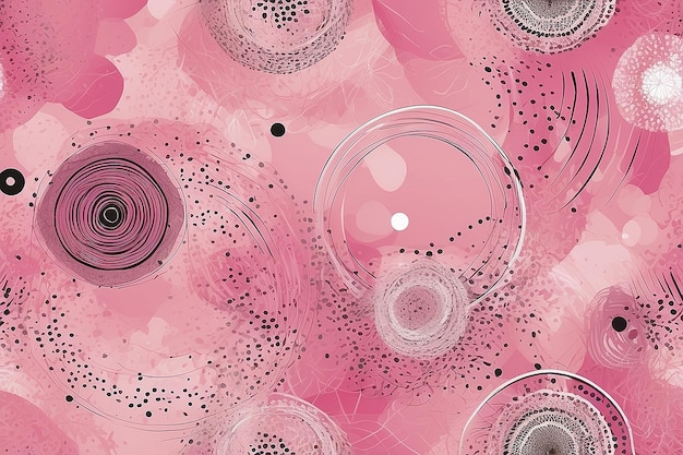 Desenho de círculos abstratos e pontos em fundo rosa