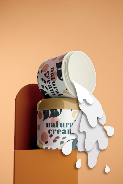Desenho de colagem de recortes de papel espalhados por produtos cosméticos