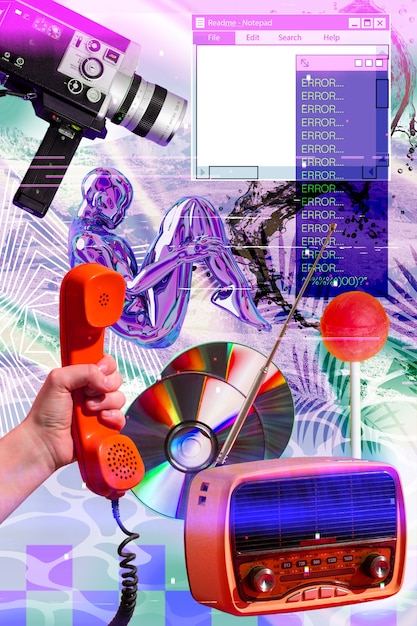 Desenho de colagem de tecnologia de maximalismo