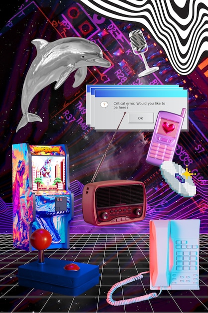 Desenho de colagem de tecnologia de maximalismo