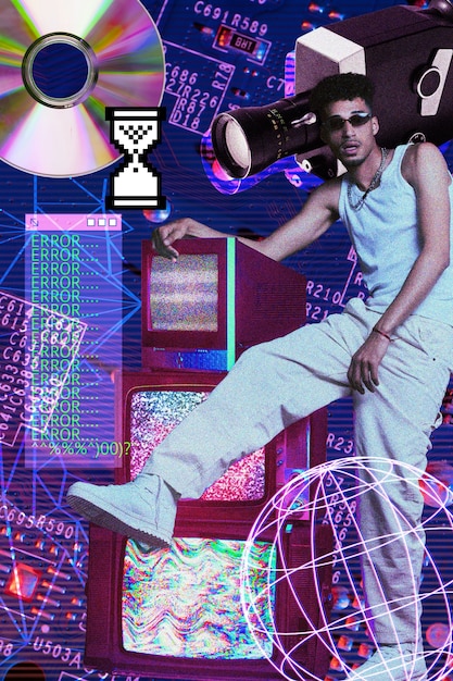 Desenho de colagem de tecnologia de maximalismo