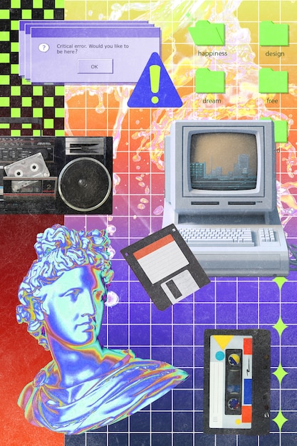 Desenho de colagem de tecnologia de maximalismo