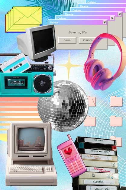 Desenho de colagem de tecnologia de maximalismo