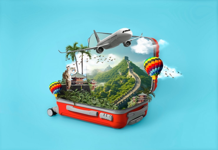 Foto desenho de colagens de malas de dia de turismo