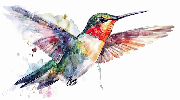 Desenho de colibri de pássaro exótico voando isolado em branco
