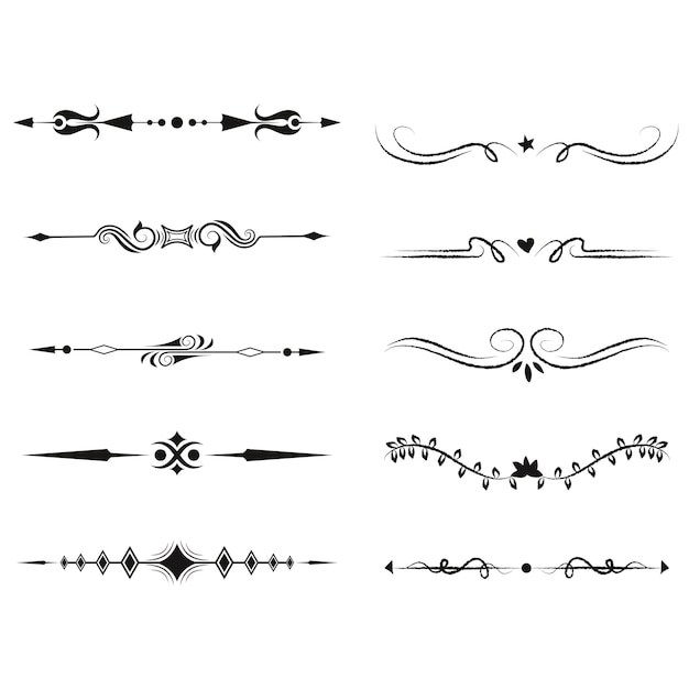 Desenho de conjunto de divisores de ornamentos desenhados à mão