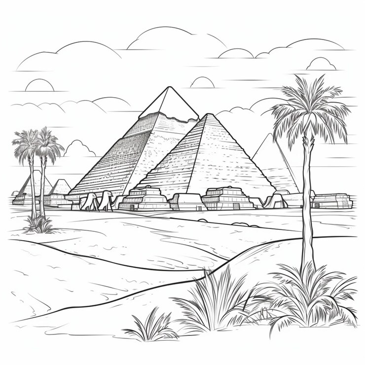 Foto desenho de contorno da pirâmide para colorir