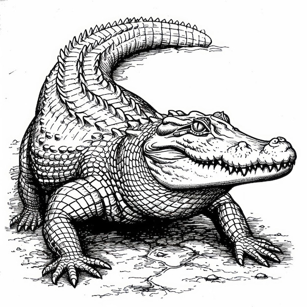 Desenho de crocodilo Página de livro para colorir