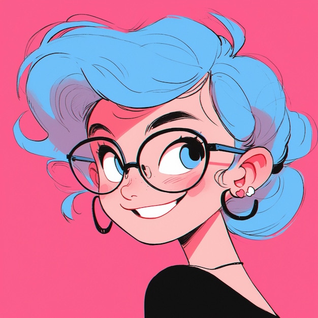 Foto desenho de desenho animado de uma mulher com cabelo azul e óculos generativo ai