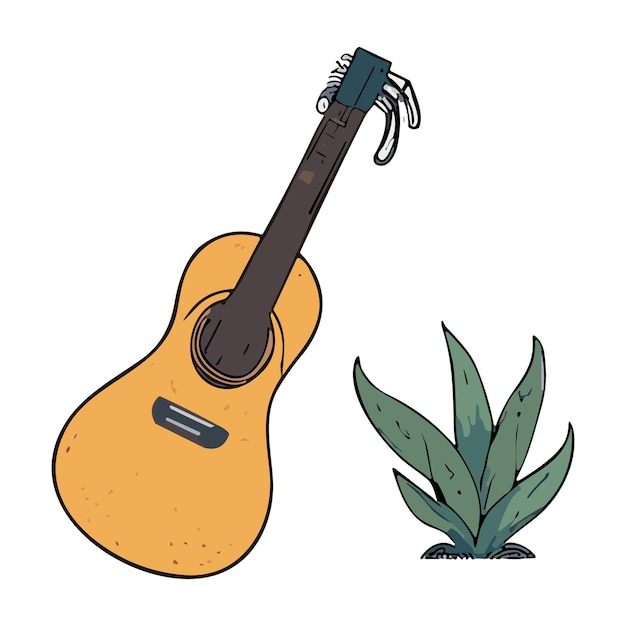 Foto desenho de desenho de guitarra instrumento e música em estilo doodle design de música folclórica acústica para concerto