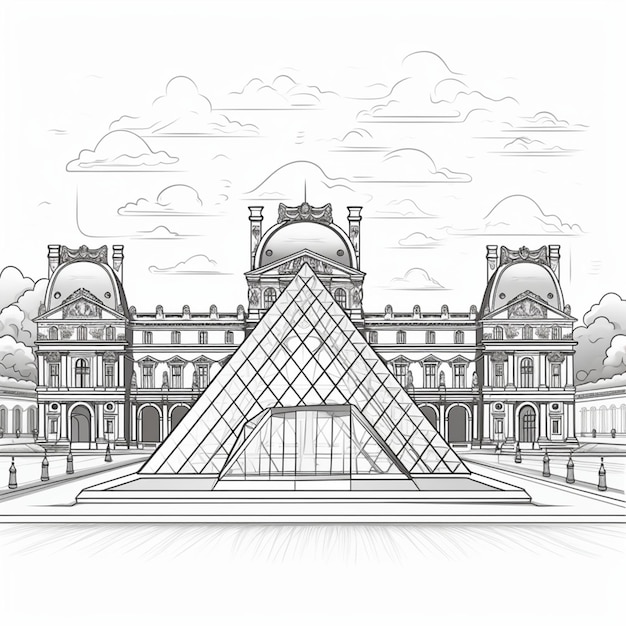 desenho de esboço do Museu do Louvre para colorir