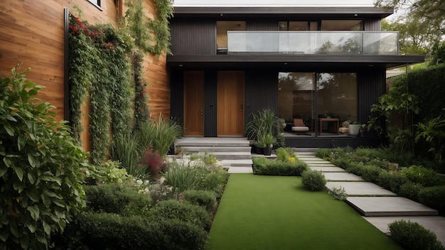 Desenho de espaço de jardinagem moderno e simples para o design de interiores de varanda e gramado no telhado da casa