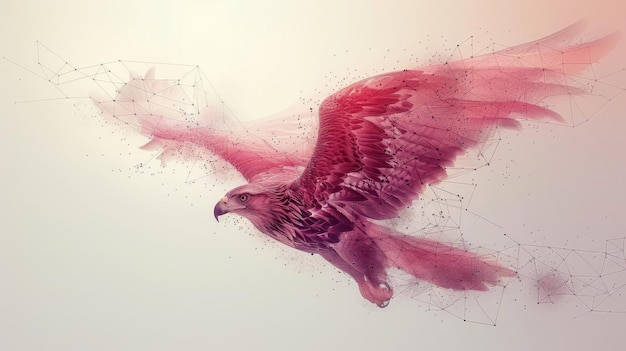 Desenho de estilo de águia voadora a partir de linhas, triângulos e partículas Ilustração moderna