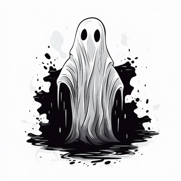 Desenho de fantasma de Halloween em preto e branco