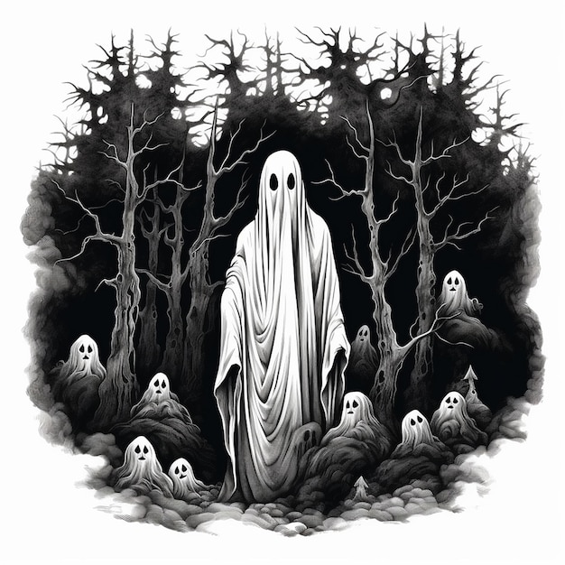 Foto desenho de fantasma de terror de halloween com um morcego