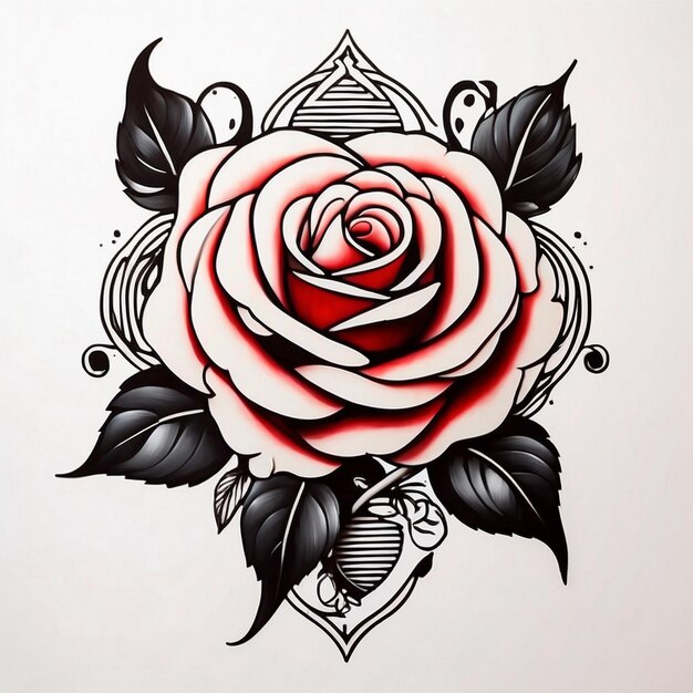 Foto desenho de flor de rosa ilustração de rosa desenho de tatuagem de rosa arte com tema de rosa flor de rosa vetor