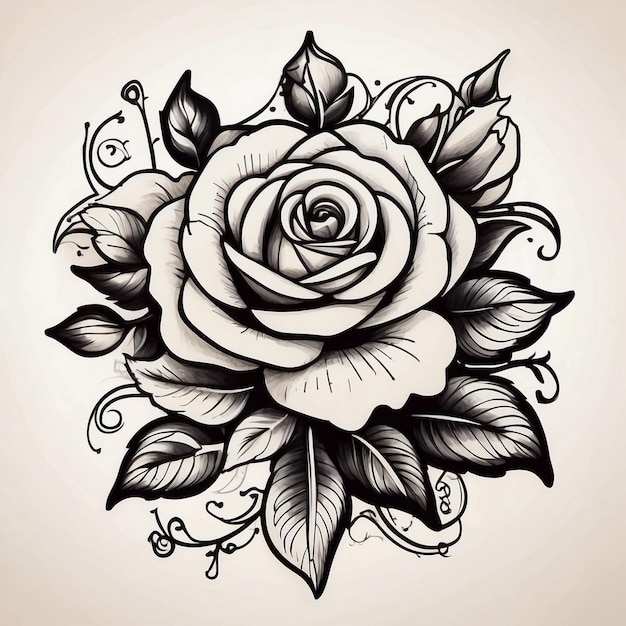Foto desenho de flor de rosa ilustração de rosa desenho de tatuagem de rosa arte com tema de rosa flor de rosa vetor