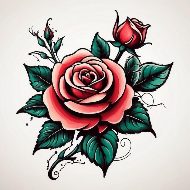 Foto desenho de flor de rosa ilustração de rosa desenho de tatuagem de rosa arte com tema de rosa flor de rosa vetor