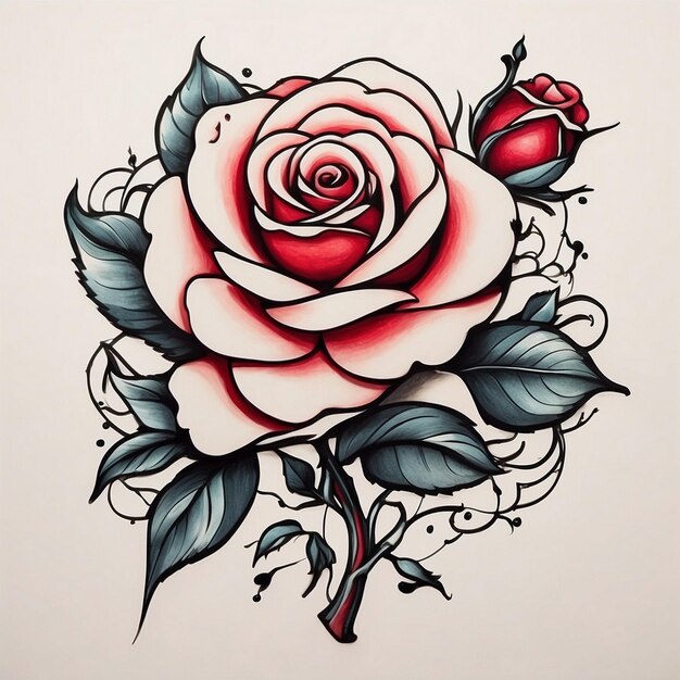 Foto desenho de flor de rosa ilustração de rosa desenho de tatuagem de rosa arte com tema de rosa flor de rosa vetor