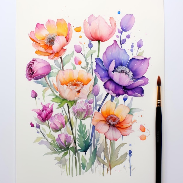 Foto desenho de flores aquareladas