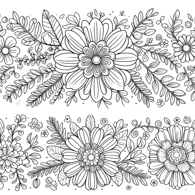 desenho de flores com lineart em fundos brancos página de coloração de flores