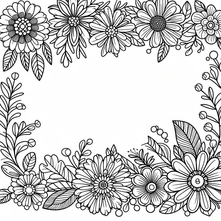 Foto desenho de flores com lineart em fundos brancos página de coloração de flores
