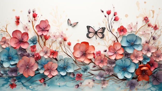 Desenho de flores e borboletas