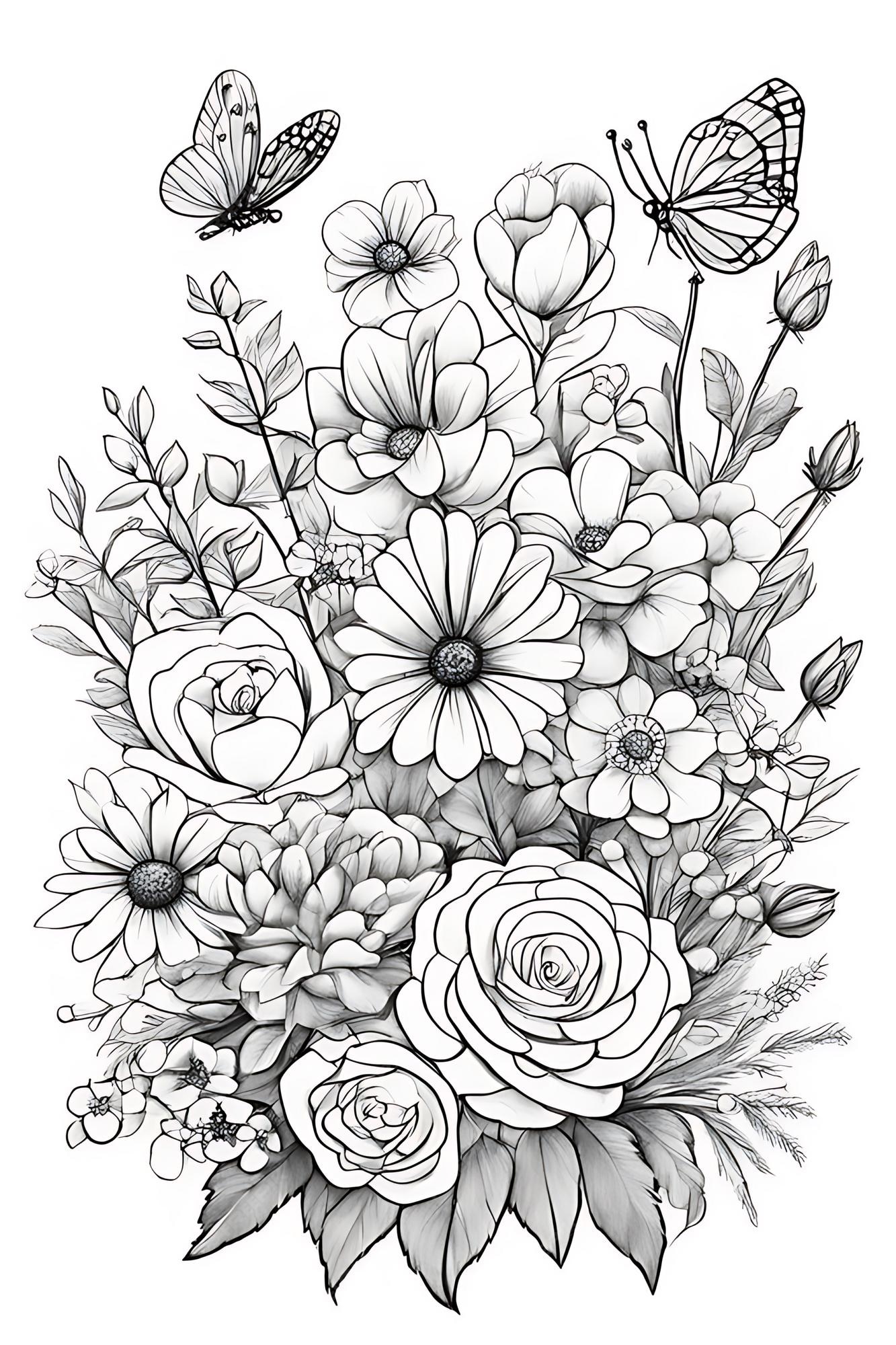 Desenho de flores para colorir para crianças página para colorir para  adultos