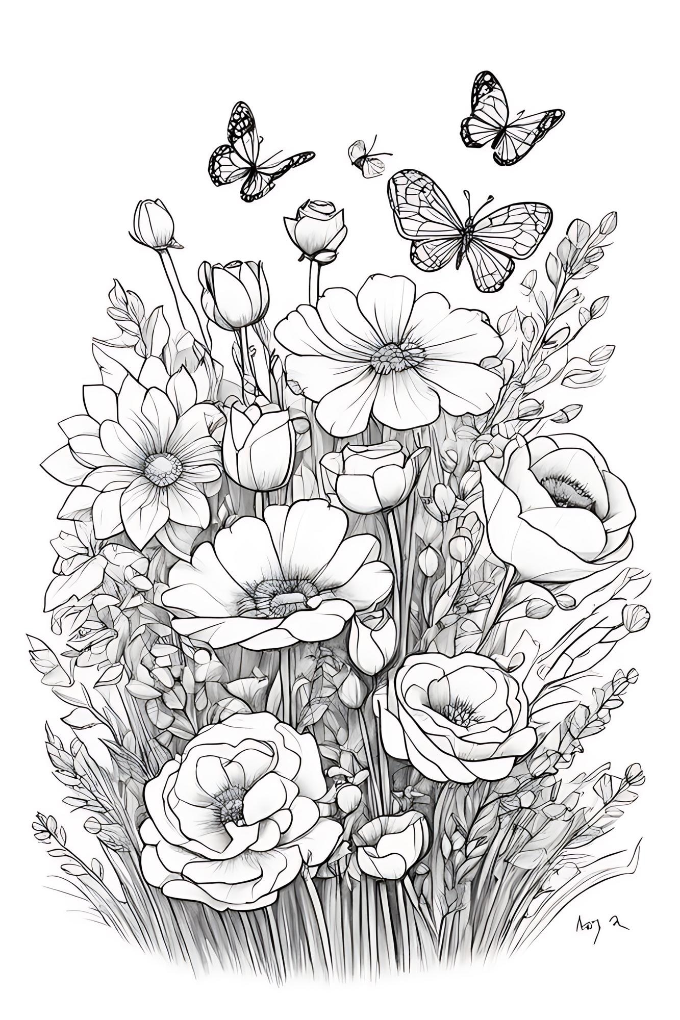 Desenho de flores para colorir para crianças página para colorir para  adultos