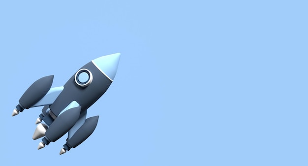 desenho de foguete de renderização 3d ícone de foguete espacial 3d ícone de nave espacial renderização 3d de foguete em fundo azul ilustração de renderização 3d