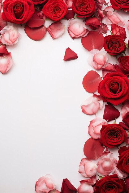 Desenho de fronteira de São Valentim com rosas vermelhas e motivos românticos em torno de um espaço em branco