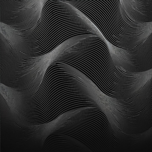 Desenho de fundo abstrato preto com padrões de linhas onduladas e curvas de guilloche em tons monocromáticos