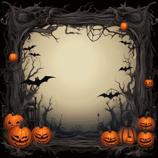 Desenho de fundo de fronteira de Halloween Calabaza Halloween na noite escura Desenhos de fundo para Halloween 31 de outubro