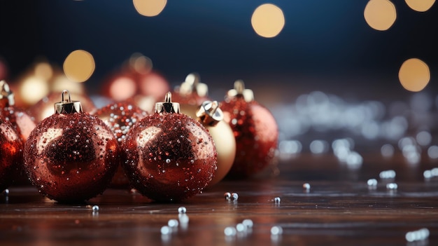 Desenho de fundo de saudação de Natal com bola de Natal e fundo bokeh para espaço de texto