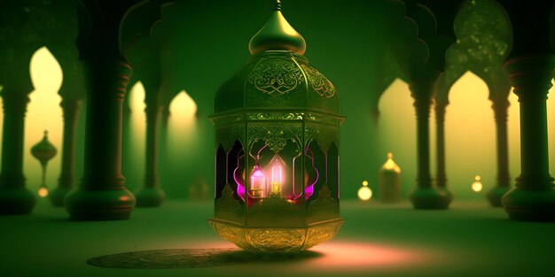 Desenho de fundo fanous verde claro islâmico Mawlid alnabi