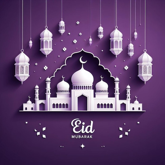 Desenho de fundo roxo de Eid com mesquita