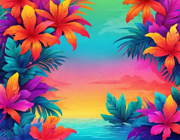 Foto desenho de fundo tropical colorido com gradiente