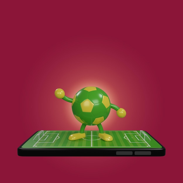 Desenho de futebol e modelo de campo de futebol em aplicativo móvel isolado Copa do mundo 2022