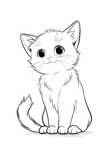 desenho de gatinho fofo para colorir em papel A4