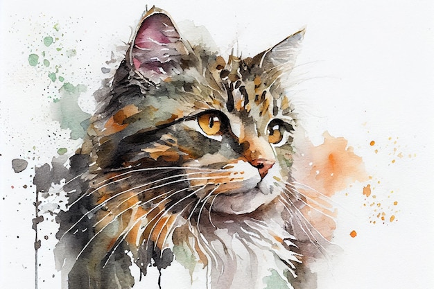 Desenho de gato com um pouco de ai generativa em aquarela