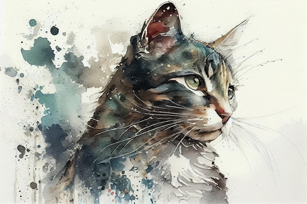 Desenho de gato com um pouco de ai generativa em aquarela