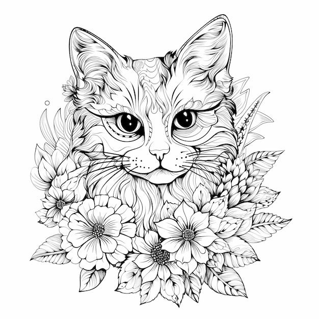 desenho de Gato fofo com coração para colorir