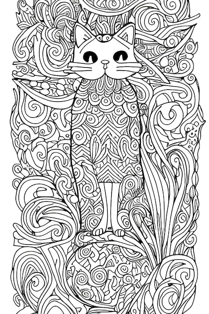 Desenho de gato fofo para colorir para crianças e adultos