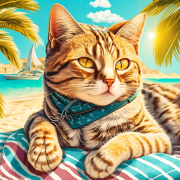 Desenho de gato realista de férias