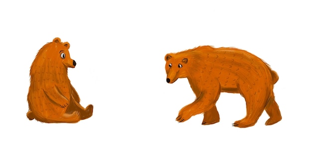 Desenho de guache desenho de arte de urso pardo em fundo branco