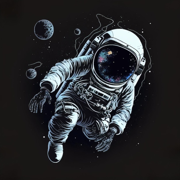 desenho de ilustração de astronauta fofo no espaço generativo ai