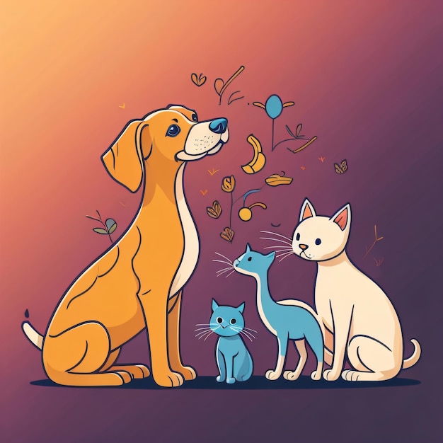 Desenho de ilustração de cão e gato para camiseta