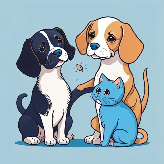 Desenho de ilustração de cão e gato para camiseta